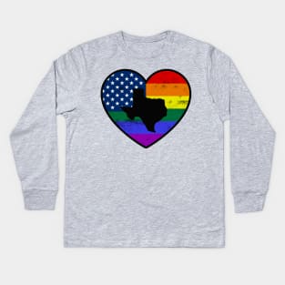 Texas United States Gay Pride Flag Heart Kids Long Sleeve T-Shirt